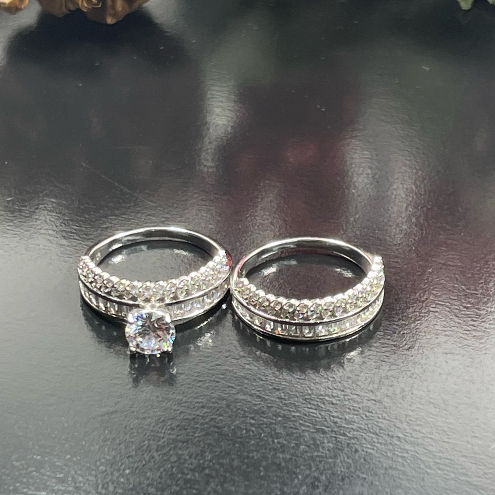 Solid 925 Silver Wedding Engagement Ring Set - image 5